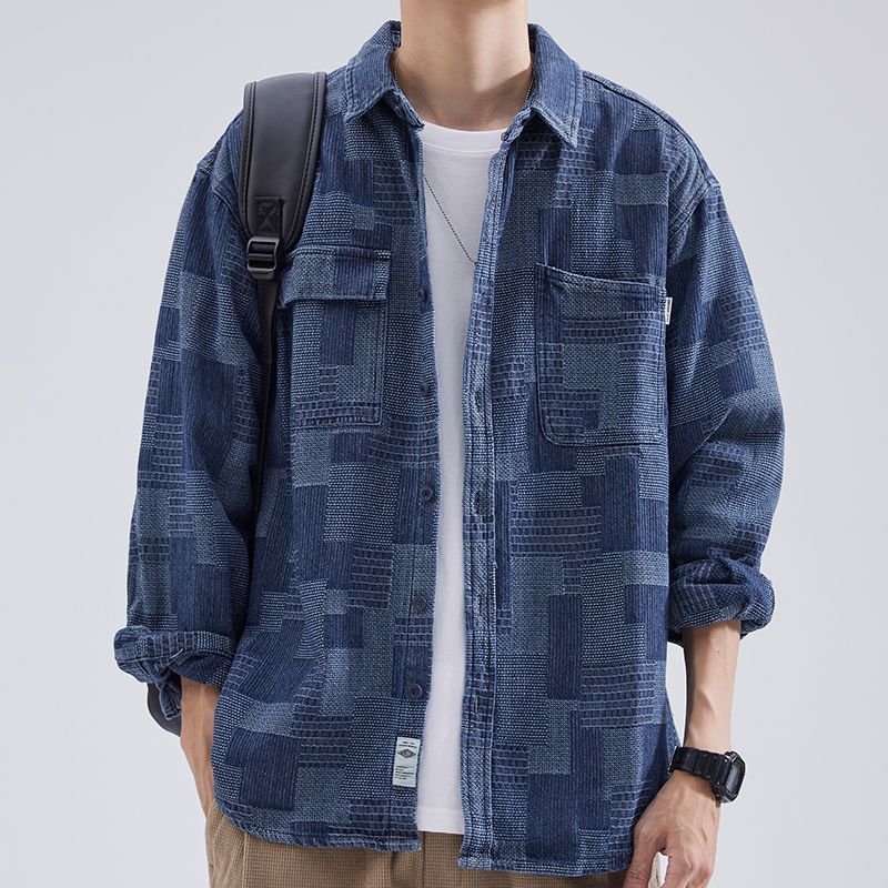 Men's Long-Sleeve Work Shirt Autumn Loose Japanese Style Trendy Brand Turn-Down Collar Casual Cool Denim Couple Shirt Jacket Trendy