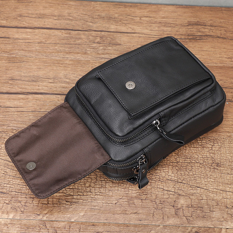 Túi đeo chéo nam da bò thật 19x7x23 cm nhiều ngăn — Màu đen chi tiết 7