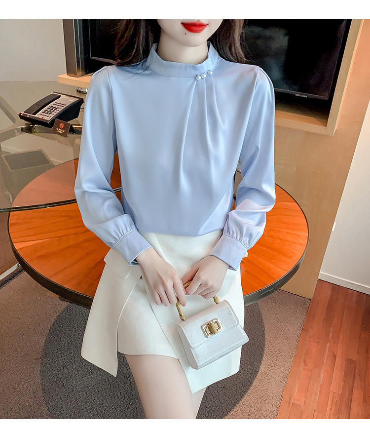 5 색 여성 셔츠 2026 봄 가을 새로운 고급 센스 만나는 인사이드 가져 가라. 작은 셔츠 품격 프랑스식 맨위 스탠드 칼라 셔츠 상세 이미지 19