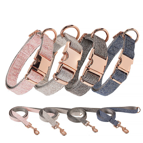New pet collar leash twill fabric strong and durable rose gold nylon dog collar dog leash