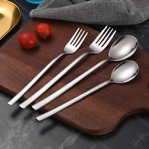 304 stainless steel spoon Korean dessert spoon fork thickened long handle coffee spoon mixing spoon household eating spoon