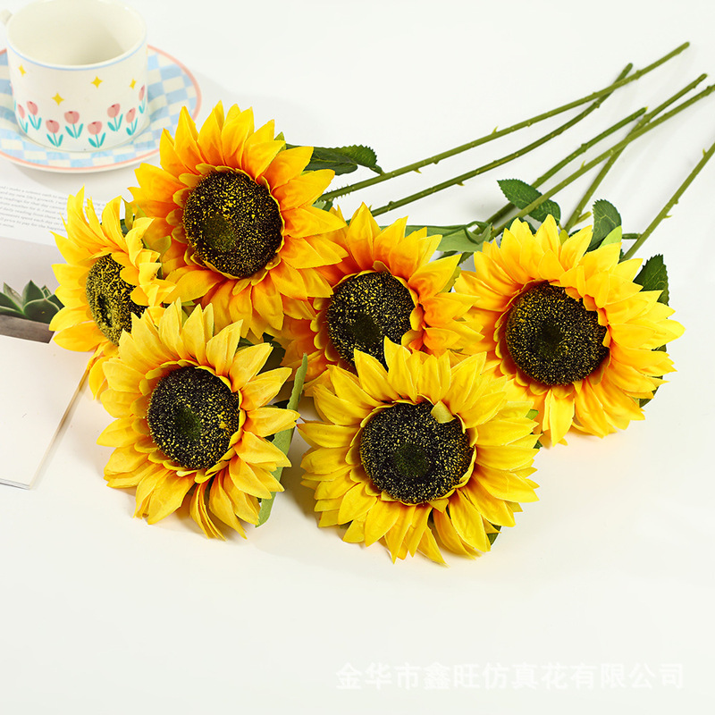 单支向日葵仿真花绢布布艺奶油风温馨家居客厅桌面装饰盆栽永生花|undefined