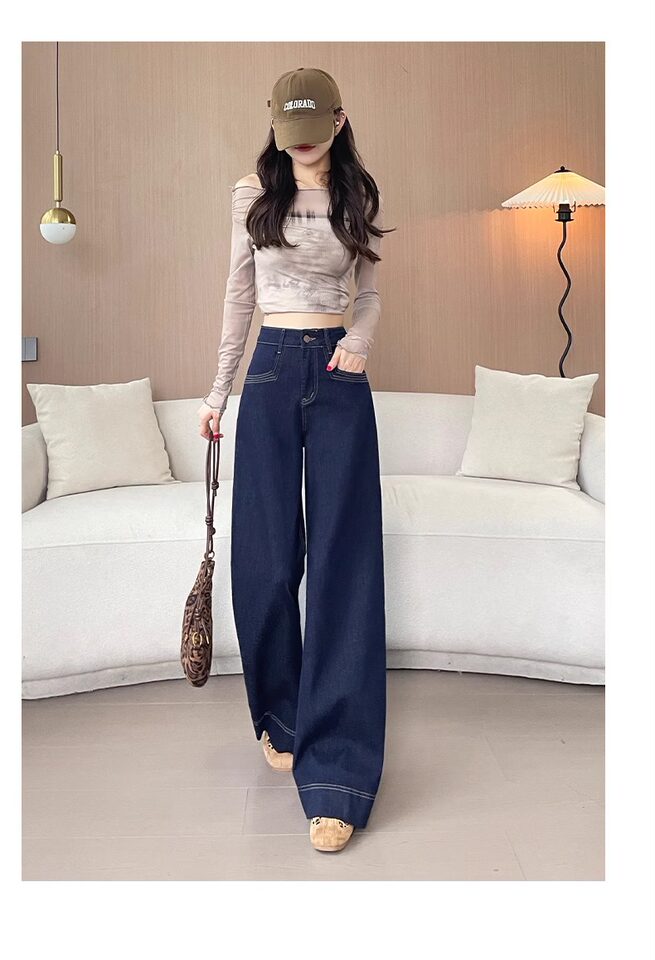 Quần jean nữ cạp cao ống đứng dáng rộng màu xanh denim, dày dặn — Denim Blue - Quần dài & Quần, Denim Blue - Quần jean crop top, Quần Croptop Đen, Quần Dài Màu Xanh Denim chi tiết 24