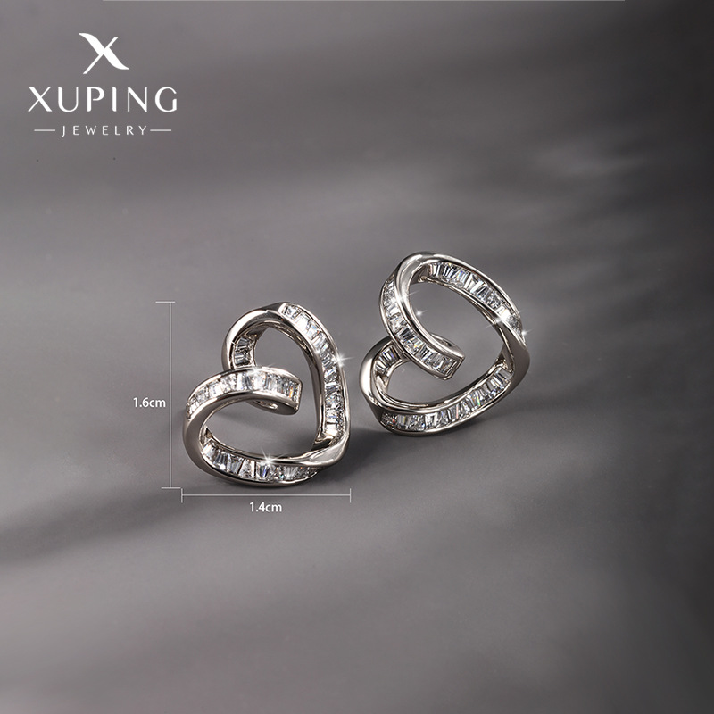Joyería de Xupe micro-incrustado cuadrado completo circonio pendientes en forma de corazón joyería al por mayor japonés y coreano temperamento pendientes encantadores pendientes para las mujeres