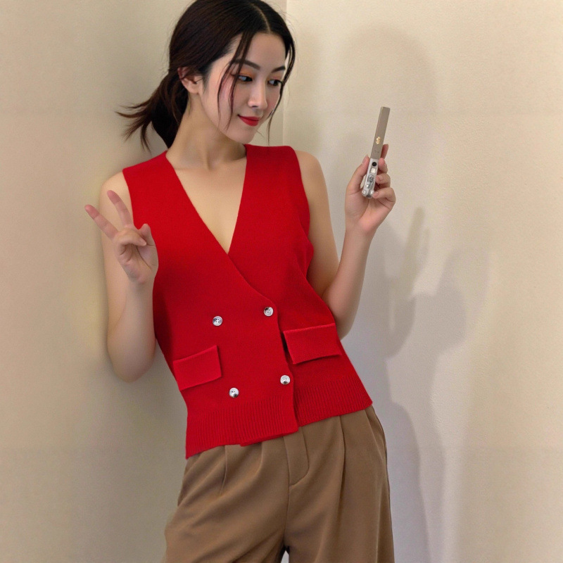 欧货英伦风双排扣六粒马甲新款洋气轻奢时尚百搭修身气质背心上衣