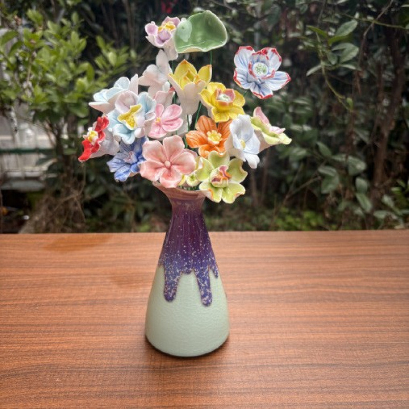景德镇高温手工陶瓷花朵批发花瓶装饰花束送女友礼物|undefined