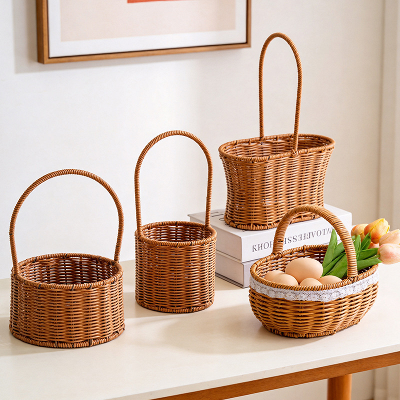 Mother's Day Flower Shop Hot-Selling Imitation Rattan Plastic Woven Flower Baskets for Home Decoration, Fruit Baskets, Picnic Baskets, and Willow Woven Flower Baskets Mother's Day Flower Shop Hot-Selling Imitation Rattan Plastic Woven Flower Baskets for Home Decoration, Fruit Baskets, Picnic Baskets, and Willow Woven Flower Baskets