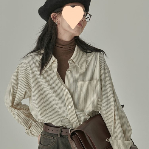 Spring versatile design loose blue striped women's shirt 2025 outerwear drape blouse women