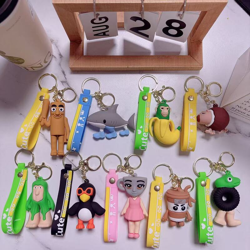 Wooden Stick Man American Mountain and Sea Classic Soft Rubber Cartoon Doll Keychain Wearing Sneakers Shark Keychain Bag Pendant