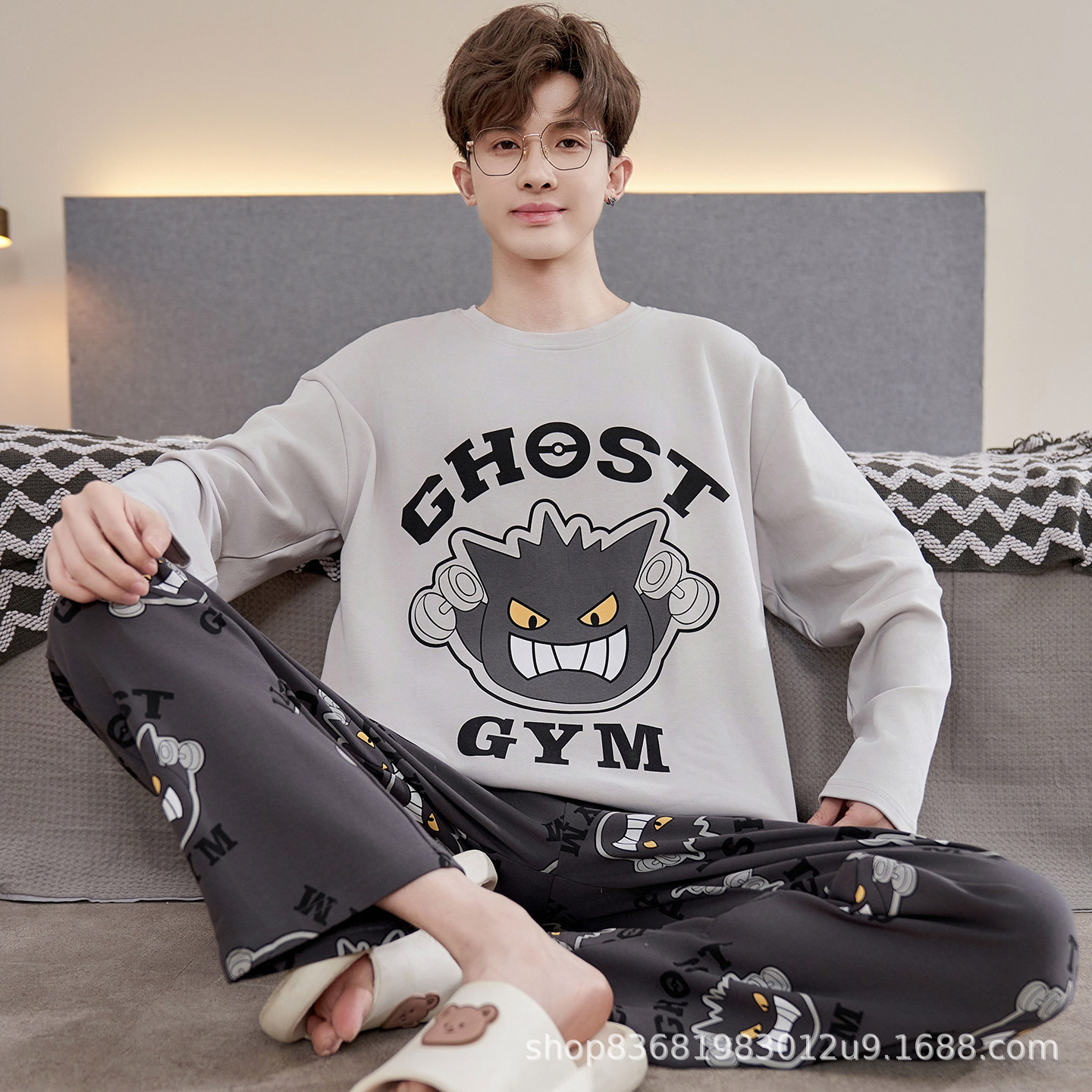 [Plus Size] Men's Pajamas Autumn Long Sleeve Long Pants Thin Style Can Be Worn Outside Casual Loose Autumn Homewear Set