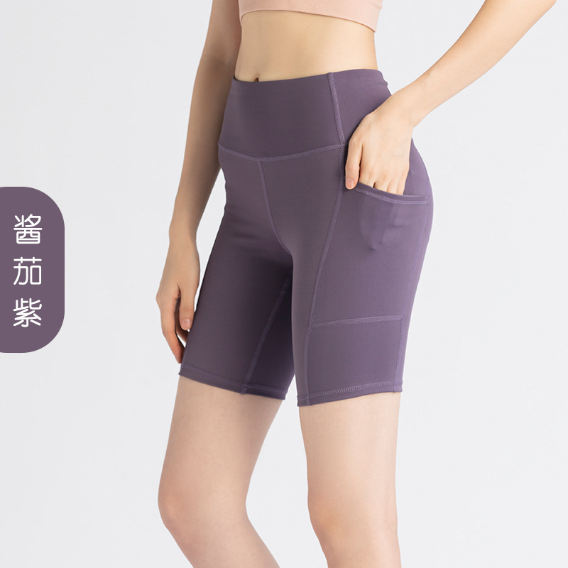 Juyitang medias deportivas pantalones cortos de bolsillo lateral de malla de verano para mujer ciclismo fitness pantalones de yoga para correr de secado rápido