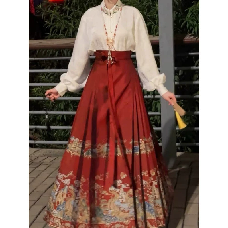 Новый улучшенный ханьфу в китайском стиле для женщин, повседневный комплект миниатюрной весенне-осенней новой повседневной юбки мамиан в китайском стиле.