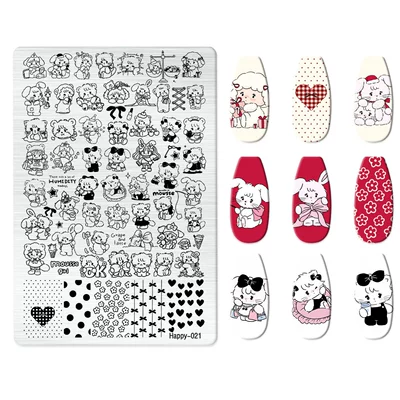 Stamping Plate Kt Cat Nail — Dırnaq bəzəkləri - happy-021-with-back-plate