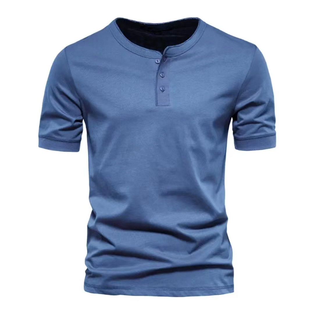 2025 comercio exterior hombres transfronterizos cuello redondo manga corta hombres jóvenes ocio delgado deportes Henry camisa color sólido camiseta hombres