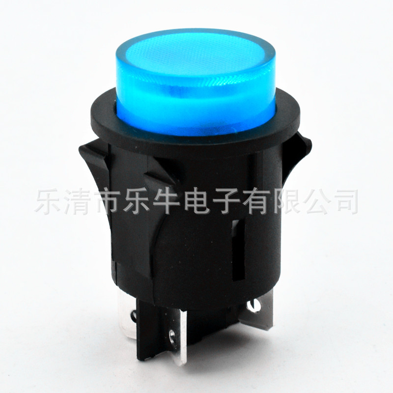 蓝色一键启动按钮开关PBS3-4三角卡位圆形按钮4脚2档自锁开孔24MM