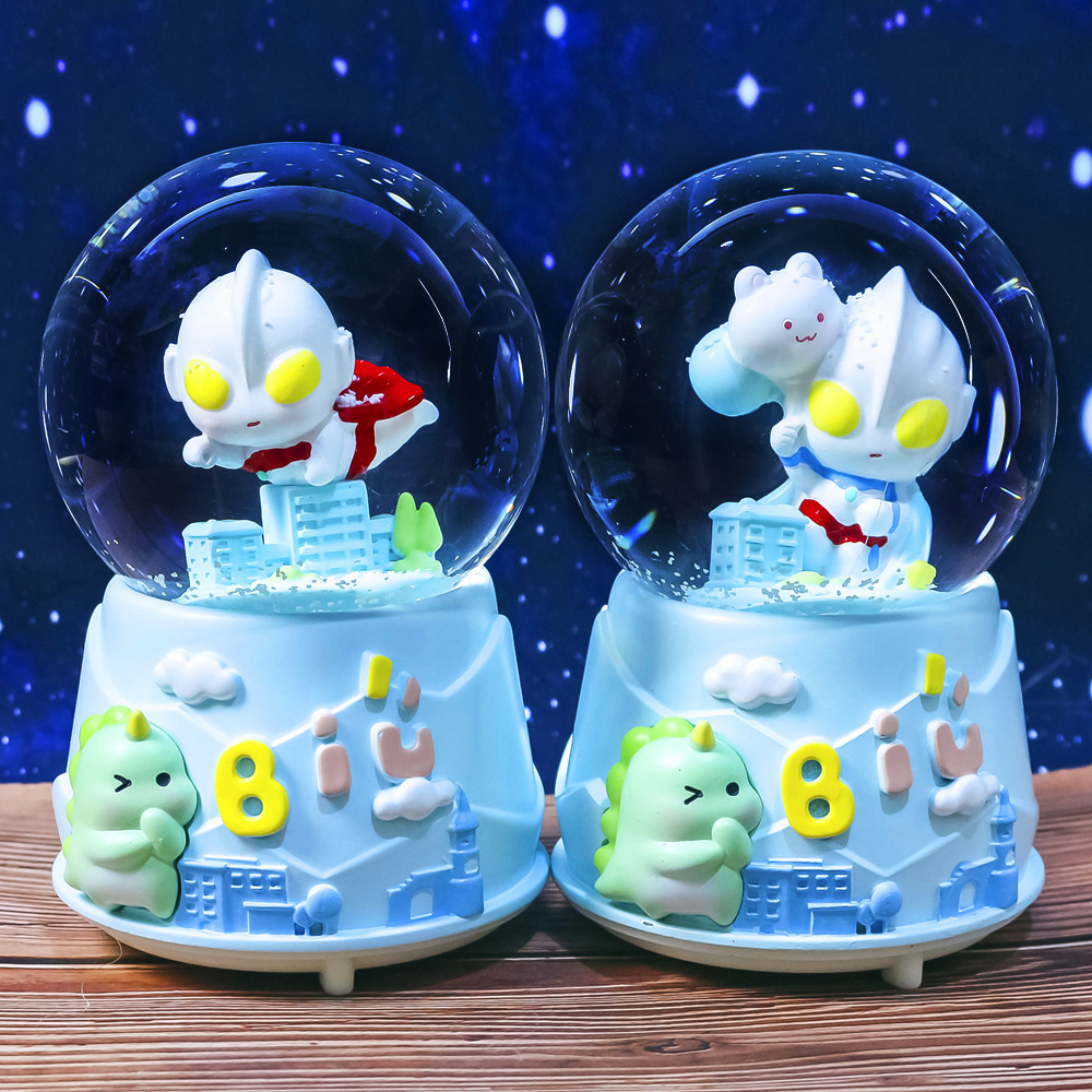 Caja de música con bola de cristal de dibujos animados, adornos de resina, copo de nieve, caja de música creativa para regalo de cumpleaños y Navidad para niños