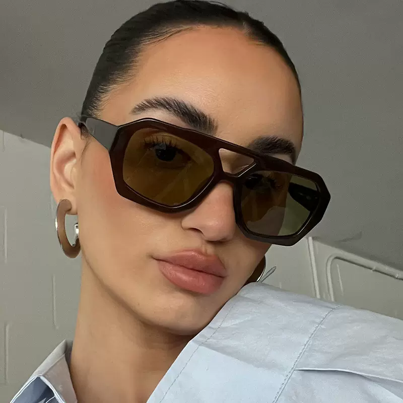 双梁复古不规则墨镜男欧美跨境ins网红太阳镜女素颜女士个性眼镜