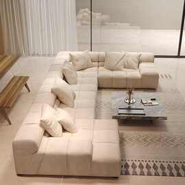 现代简约客厅小户型意式极简磨砂泡芙豆腐块科技布沙发单人海绵木