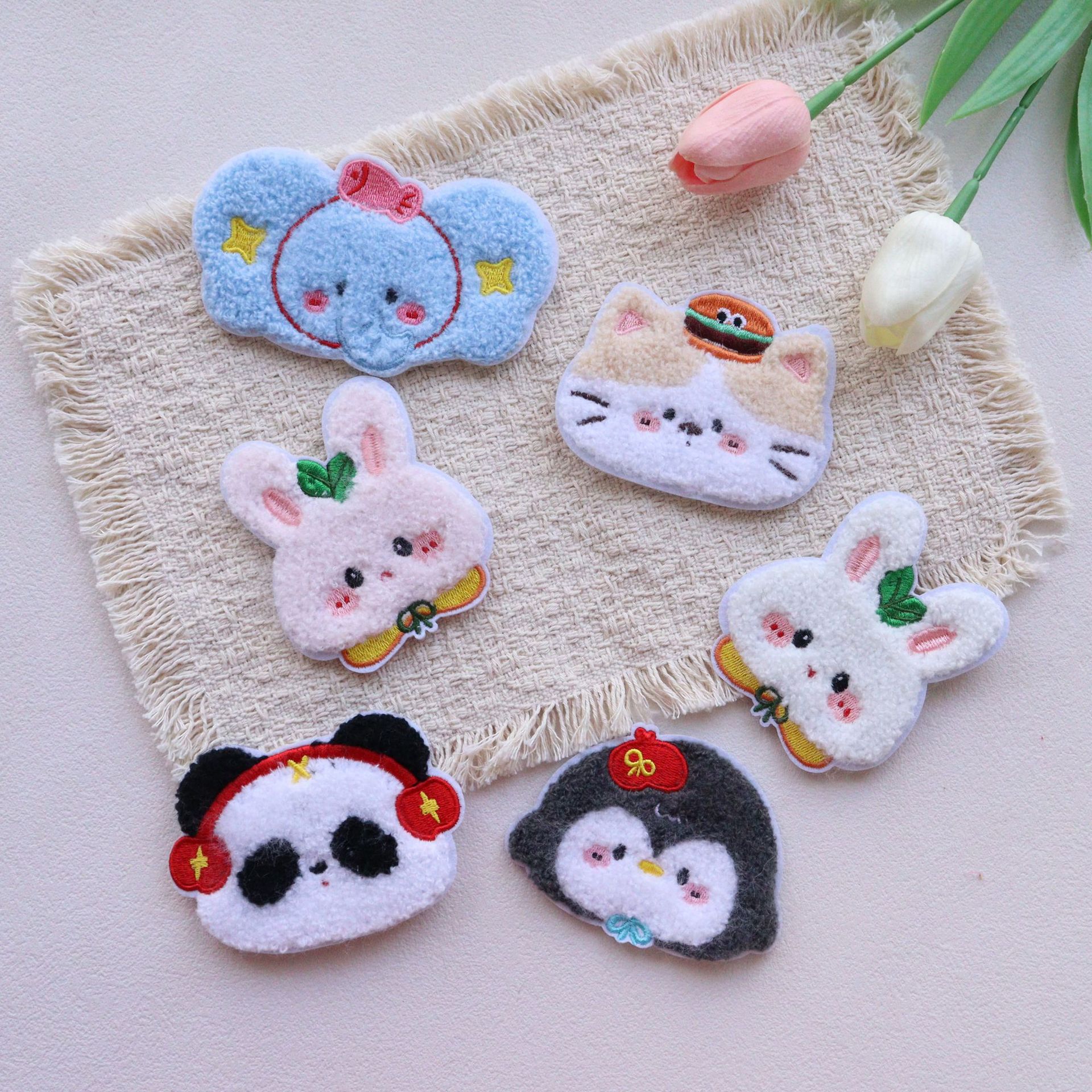 Wholesale Cute Cartoon Animal Seamless Embroidery Plush Bangs Patch Soft and Adorable Girl Hair Accessory Magic Hair Patch