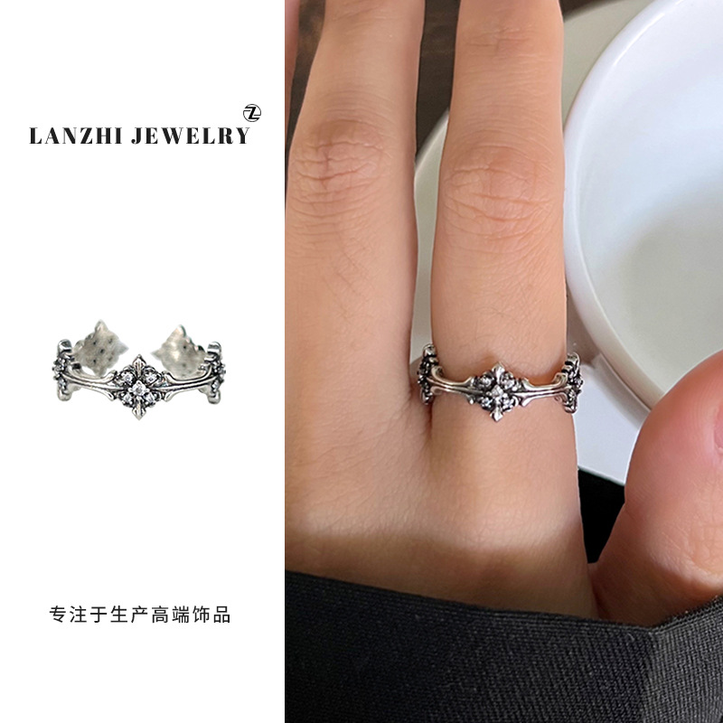 Lan Zhi 925 anillo de plata esterlina personalidad punk exagerado diseño joyería hip hop anillo abierto no desvanecimiento nicho