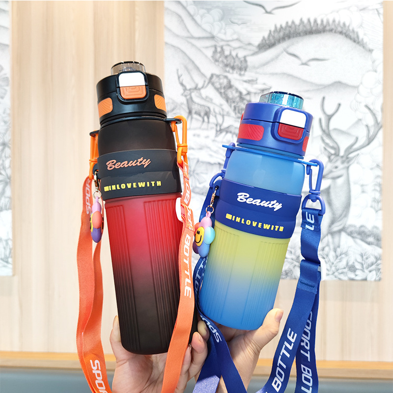 Botella de agua con correa portátil transfronteriza linda serie girasol color degradado taza de agua con pajita de alto valor taza de agua deportiva