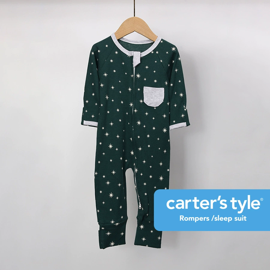 Стиль Carter's молния хлопковый утепленный снизу без ножек двухсторонний комбинезон для детей, рукава для ползания, домашняя одежда