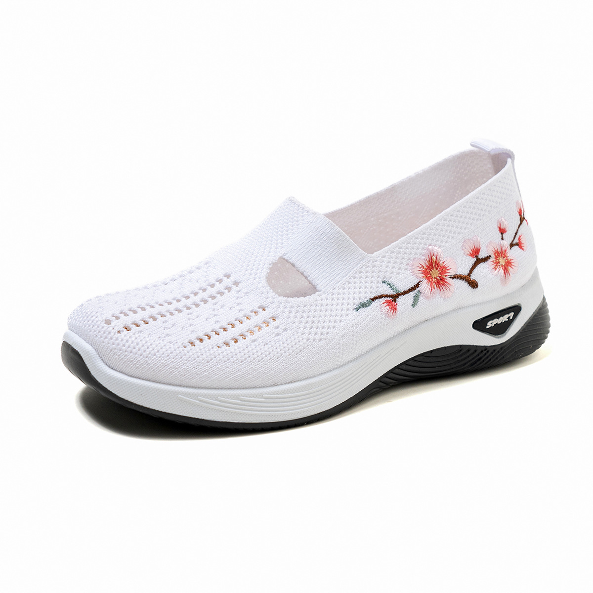 Women's Breathable Casual Shoes Slip-On Embroidered Floral Thick-Soled Soft-Soled Comfortable Versatile Sneakers_vogvips.com