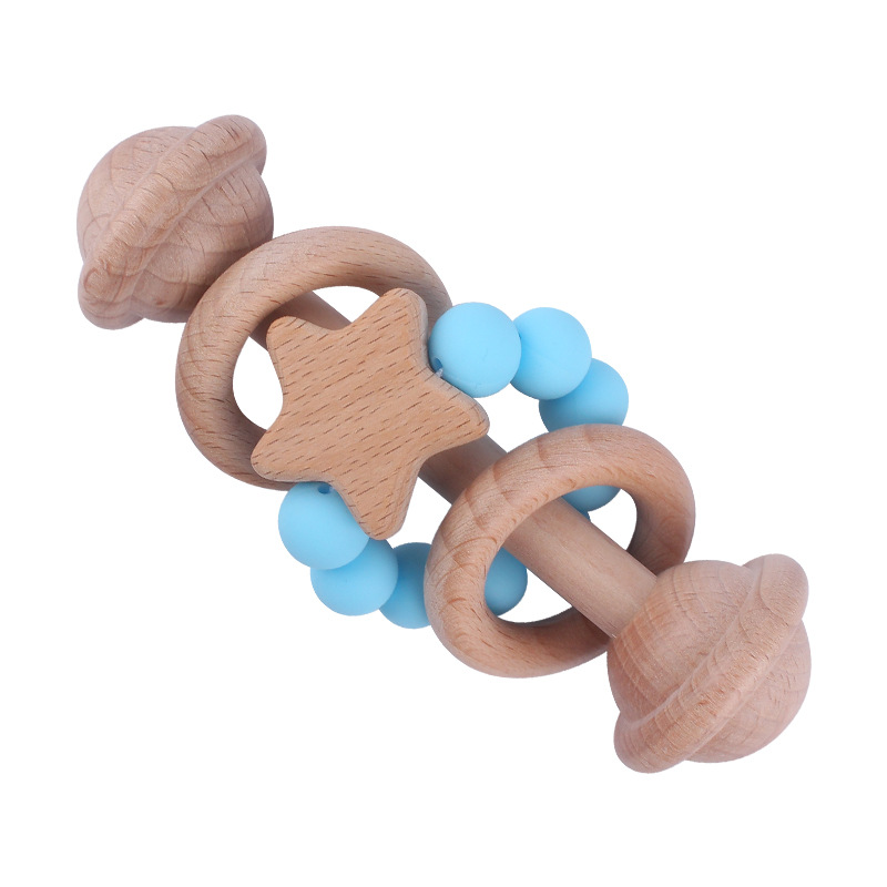 Creativo nuevo juguete para niños mordedor Beech bebé sonajero de mano cuentas de silicona bebé ejercicio interactivo mordedor palo
