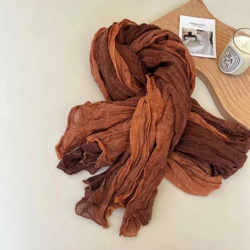 Japanese literary fresh retro gradient color long cotton and linen scarf shawl fashionable versatile pleated multi-color scarf for women