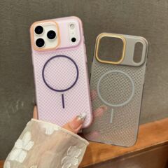 适用苹果17promax手机壳散热16pro磨砂防滑15/14磁吸13简约撞色12