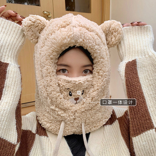 New winter hat for women cute bear knitted hat Korean version thickened and warm winter Internet celebrity woolen hat winter wholesale