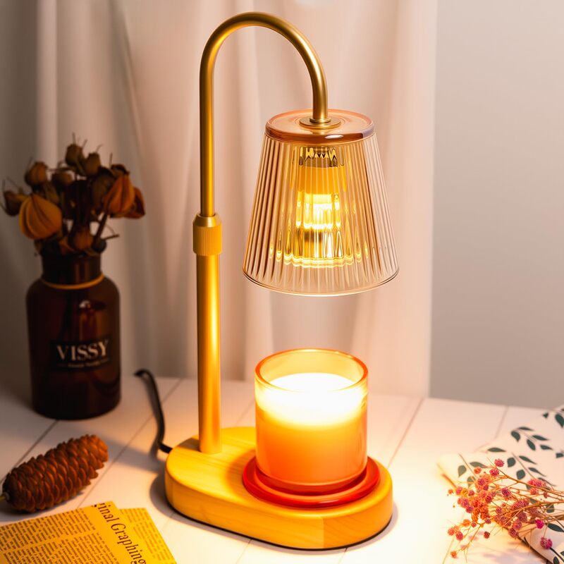 50W Dimmable Glass Wooden Candle Warmer Lamp, Aromatherapy Wax Melting Lamp, Bedroom Bedside Table Lamp, Ambient Light Decoration