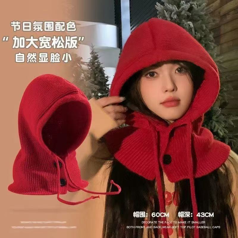 韩国巴拉克拉法帽子女冬季保暖帽子围巾一体针织护耳毛线帽针织帽|undefined