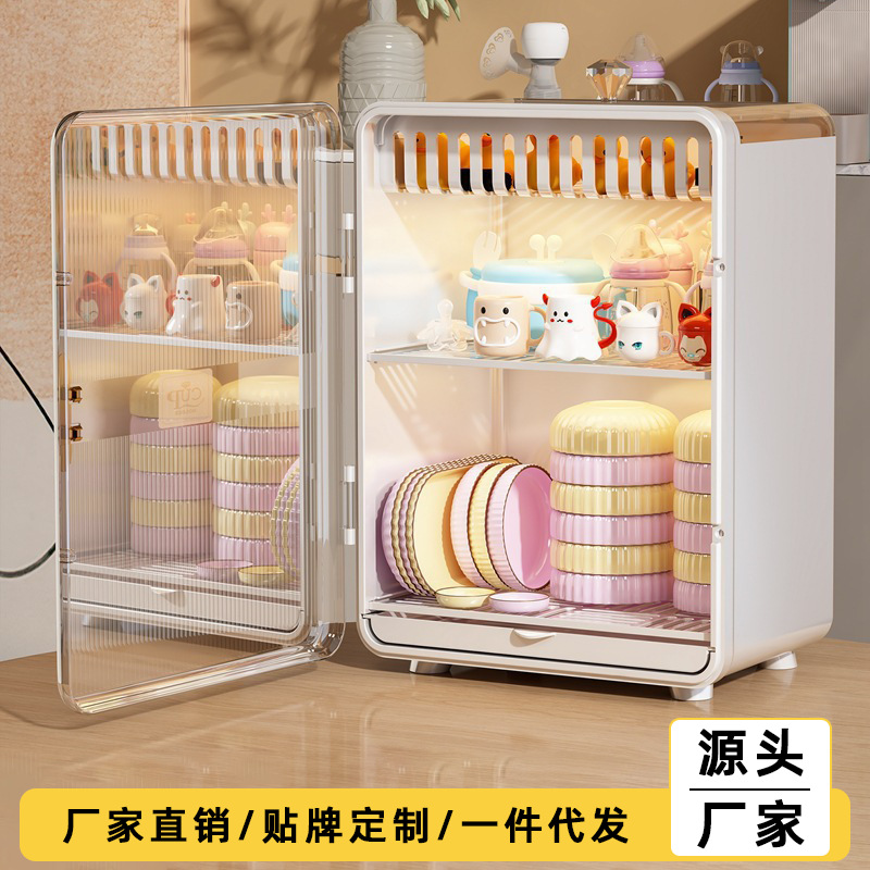 Kitchen Dish Storage Rack with Lid, Multi-Layer Dish Rack, Cupboard, Household Bottle Draining Rack