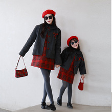 一起玩亲子装毛呢大衣背心裙两件套网红圣诞新年款小香毛呢外套冬