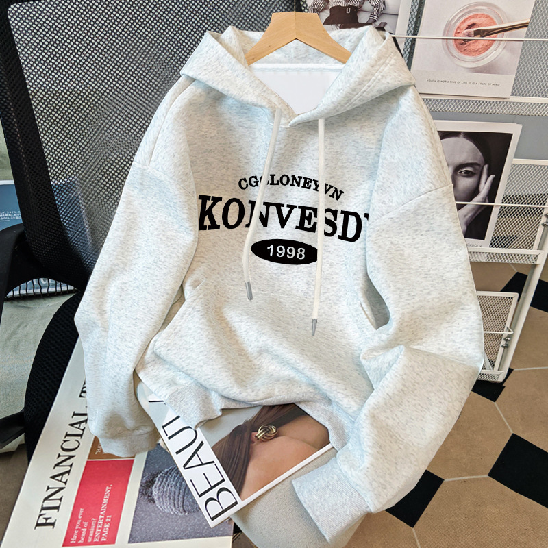 Hooded Sweatshirt fleece-lined Thickened Autumn and Winter Hot American Retro High Street Fashionable Loose All-match New Top Hooded Sweatshirt fleece-lined Thickened Autumn and Winter Hot American Retro High Street Fashionable Loose All-match New Top
