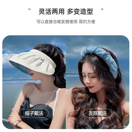 Banana Under UV Sun Hat Summer Black Rubber Shell Hat Women's Sun Protection Hat Wide Brim Hat Hair Tie Open Top Hat