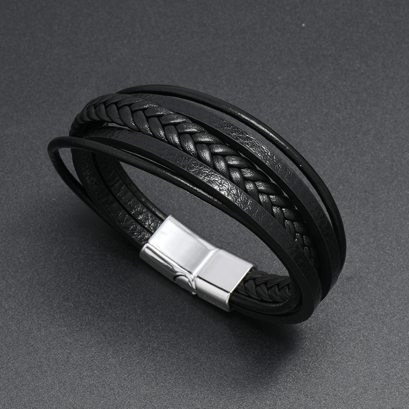 Herren Leder geflochtenes Armband Magnetarmband Retro Schmuck Armband_voghion.com