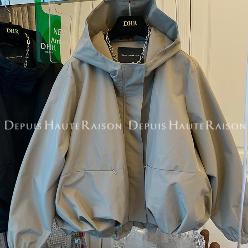 宽松冲锋衣夹克花苞女士服洋气新款春秋季短外套休闲风衣氨纶|undefined