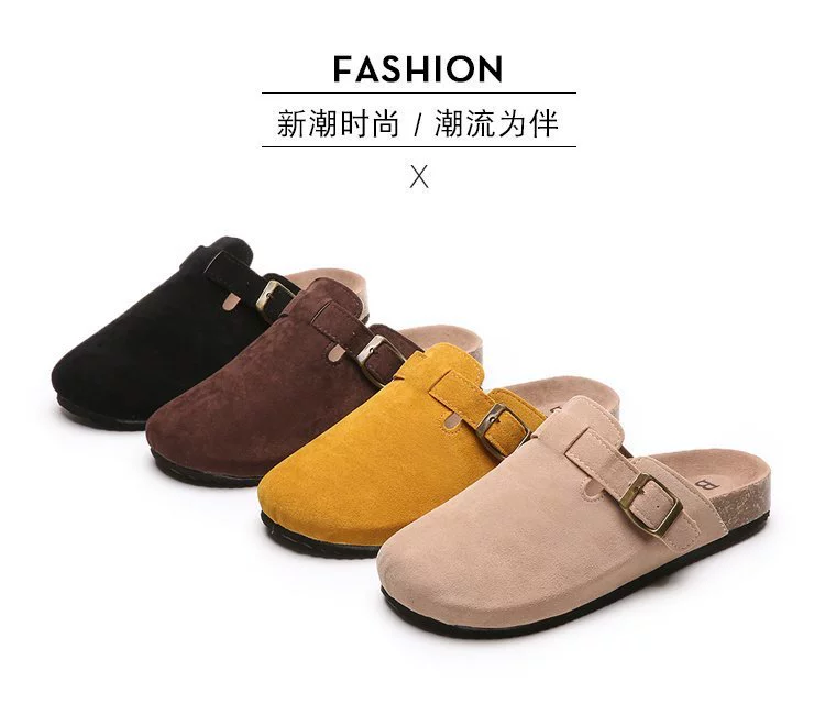 2022 Летняя женская обувь больших размеров для внешней торговли, однотонная Замшевая сумка для одной педали тапочки на плоской подошве женские трансграничные