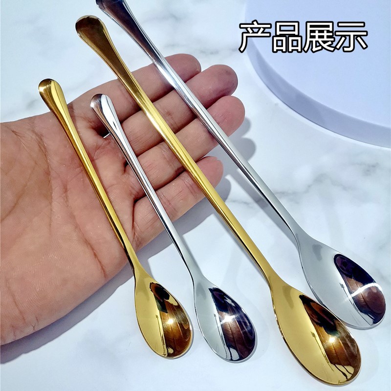 304ステンレス鋼商用シェフ長柄スプーン調味料スプーン攪拌スプーンベビーかわいい金属コーヒースプーン贈り物|undefined