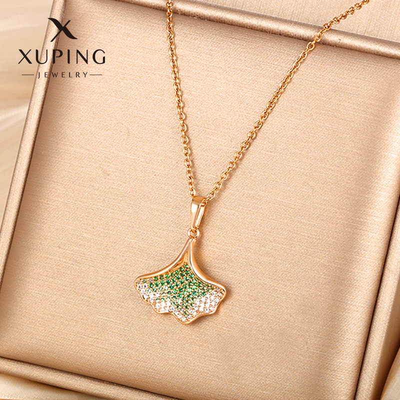 Xuping Jewelry Sansheng tiene un collar colgante de hoja de ginkgo de albaricoque de color femenino, joyas artificiales, hojas, collar de alta calidad
