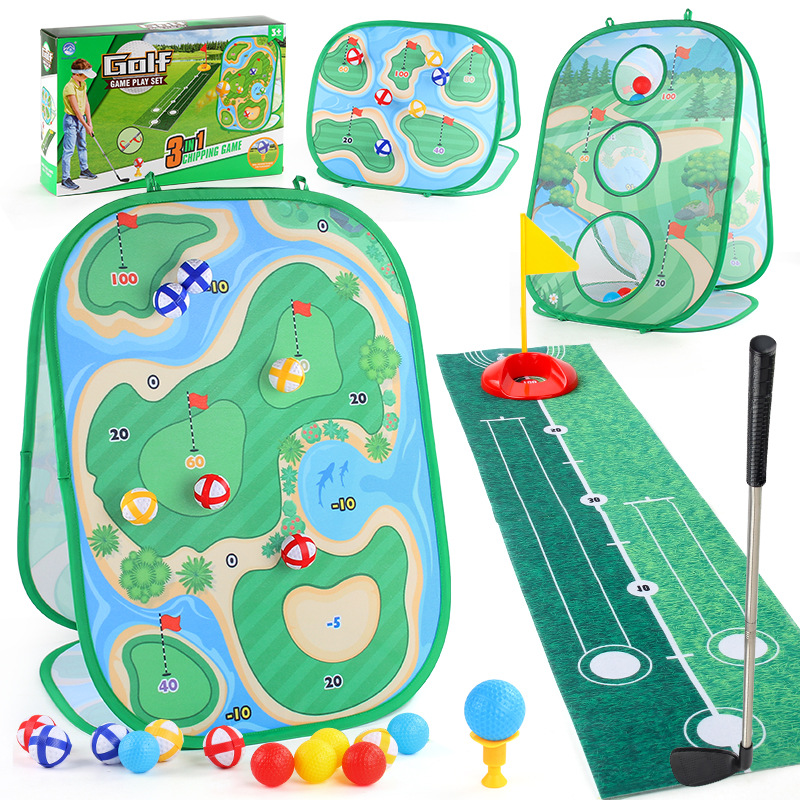 跨境高爾夫遊戲墊 投擲高爾夫打擊墊 三合一套裝便攜式高爾夫遊戲