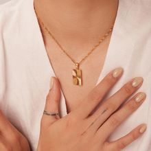 跨境新款阳光硬币项链 18K镀金316L不锈钢矩形吊坠项链几何项链女