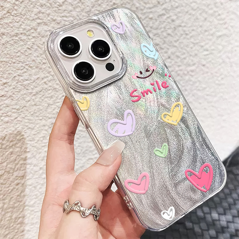 彩色爱心iPhone16手机壳笑脸17pro简约苹果14promax保护套air跨境