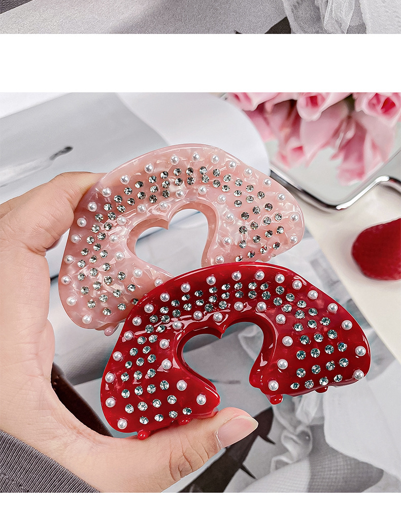 Women's Ig Style Lips Heart Shape Arylic Acetic Acid Sheets Inlay Rhinestones Pearl Hair Claws display picture 6