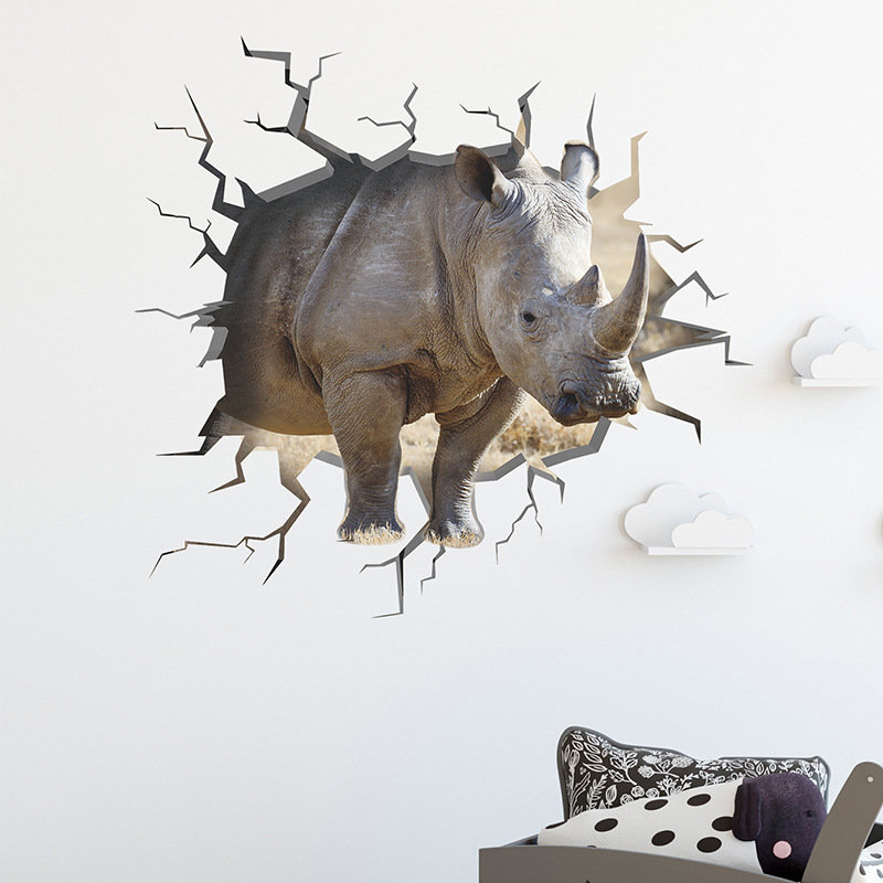 New Mg6020 Cartoon Wall-breaking Fierce Rhinoceros Boy Room Entrance Wall Decoration Stickers Self-adhesive display picture 4