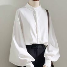 时尚新款春秋季白色灯笼袖长袖衬衫小众潮流设计感别致衬衣上衣
