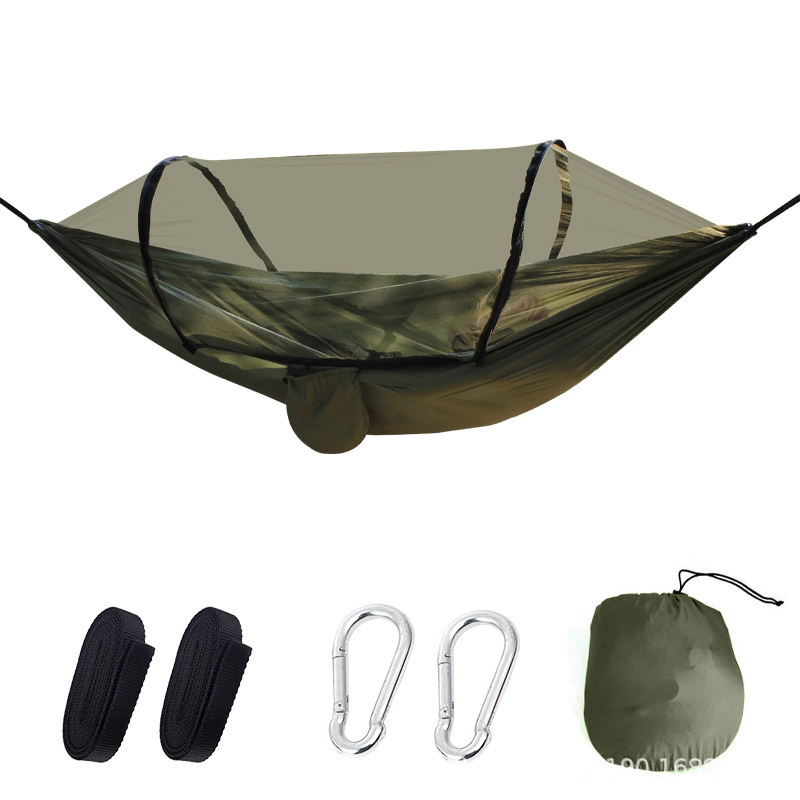 Hamaca con mosquitero para acampar al aire libre, antimosquitos, poste de soporte de apertura rápida automática, antivuelco, columpio interior, tipo colgante portátil
