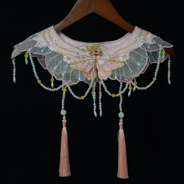 Guofeng Hanfu Small Butterfly Cloud Shoulder Sweet Pearl Tassel Shawl Women's Decorative Fake Collar Wearcoat Collar